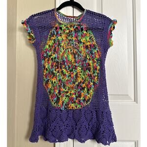 Handmade Purple Colorful Rainbow Crochet‎ Top